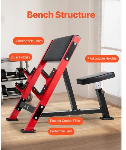 VEVOR Preacher curl suolas, juodas+raudonas, 300 kg
