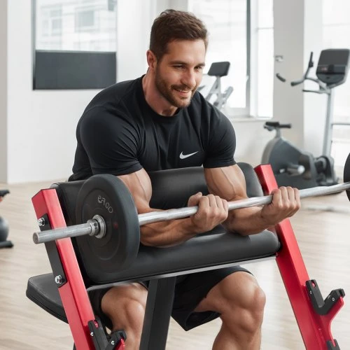 VEVOR Preacher curl suolas, juodas+raudonas, 300 kg