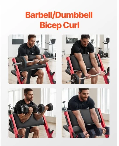 VEVOR Preacher curl suolas, juodas+raudonas, 300 kg