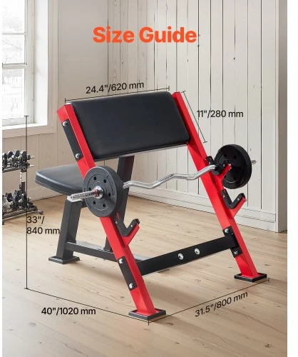 VEVOR Preacher curl suolas, juodas+raudonas, 300 kg