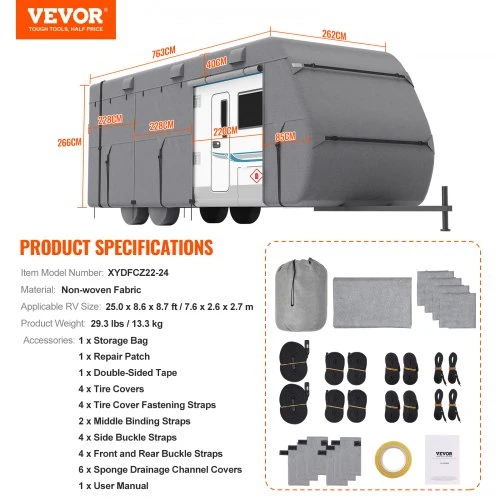 VEVOR Priekabos kelioninis RV uždangalas Class A kemperiui 671,6–731,5 cm