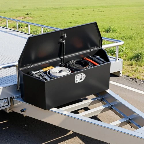 Koduva VEVOR priekabos liežuvio dėžė, 914 x 314 x 305 mm plieninė įrankių dėžė su užraktu ir raktais, juoda