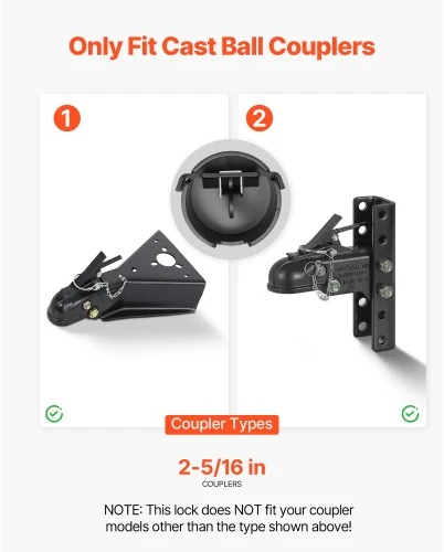 VEVOR Priekabos spyna 58,6 mm liejamoms rutulinėms movoms, sunkios konstrukcijos kablio užraktas su 3 raktais