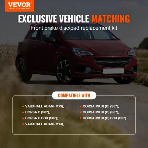 VEVOR Priekinis stabdžių komplektas Vauxhall Adam ir Corsa D, 257 mm stabdžių diskai