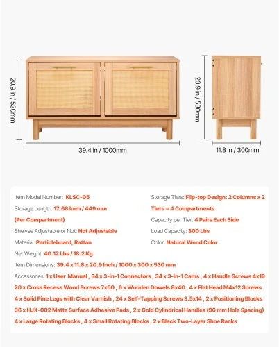 VEVOR Prieškambario batų suoliukas, 1000 x 300 x 530 mm, natūralios medienos spalvos