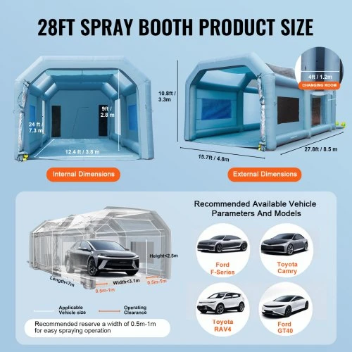 VEVOR Pripučiama dažymo kabina automobiliui, 8,5 x 4,8 x 3,3 m, filtrų sistema, 2 pūstuvai