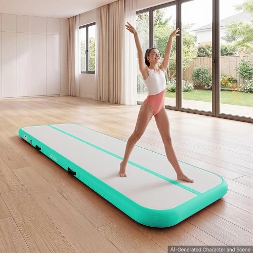 VEVOR Pripučiama gimnastikos oro trasa 3 m, 10 cm storio, su elektriniu siurbliu, mėtų žalia