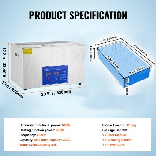 VEVOR Profesionalus ultragarsinis valiklis, 30 l, nerūdijančio plieno, 40 kHz