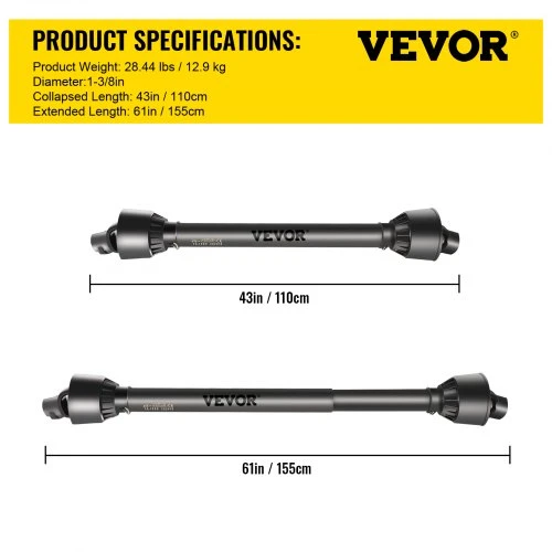 VEVOR PTO velenas 1-3/8" x 6 šlicų, T4, 43"–61"