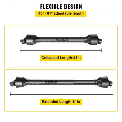 VEVOR PTO velenas 1-3/8" x 6 šlicų, T4, 43"–61"