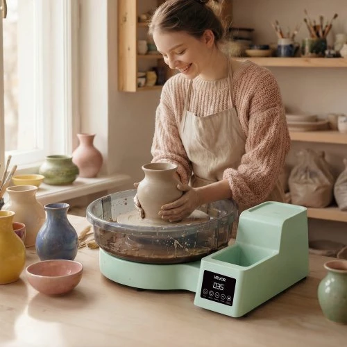 Koduva VEVOR puodžiaus žiedimo ratas su pedalais, 450 W, 36 ir 28 cm, 30–300 aps./min, žalias