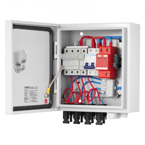 VEVOR PV kombinerinė dėžė, 4 grandinės, 15 A saugiklis, 63 A automatinis jungiklis, IP65