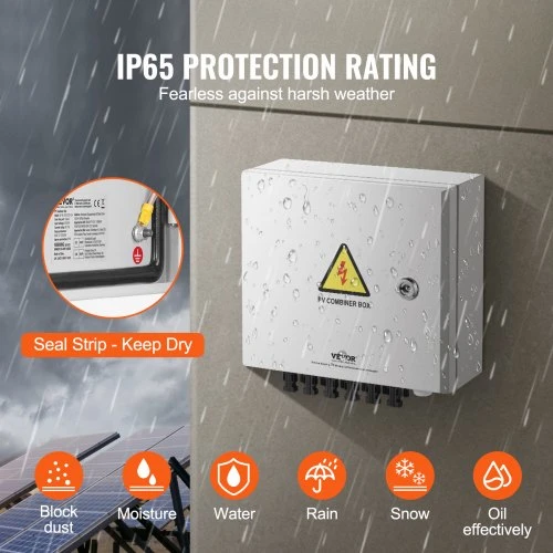 VEVOR PV kombinerio dėžė, 6 stringų, 63 A automatinis jungiklis, apsaugos nuo viršįtampių, IP65
