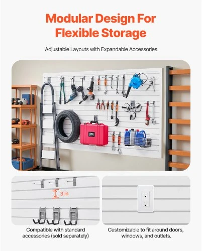 Koduva VEVOR PVC garažo sienų panelės, 8 x 4 pėdų, baltos, su priedais