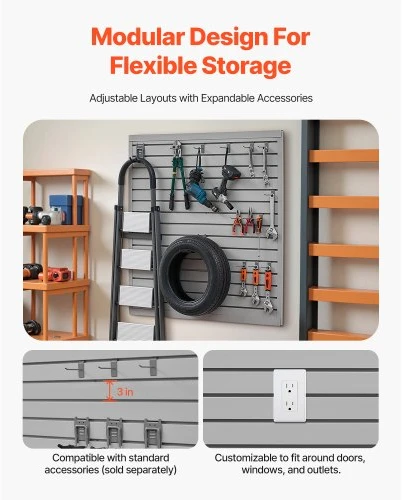 Koduva VEVOR PVC garažo slatwall panelis, 4 x 4 ft, pilkas, modulinis