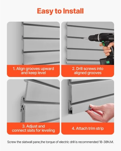 Koduva VEVOR PVC garažo slatwall panelis, 4 x 4 ft, pilkas, modulinis