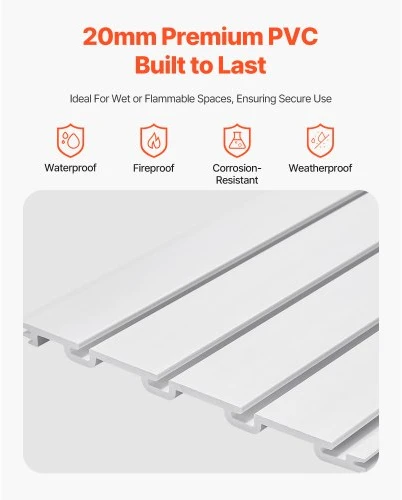 Koduva VEVOR PVC slatwall panelė garažui, 4 x 4 pėd., balta, modulinė, lengvai montuojama