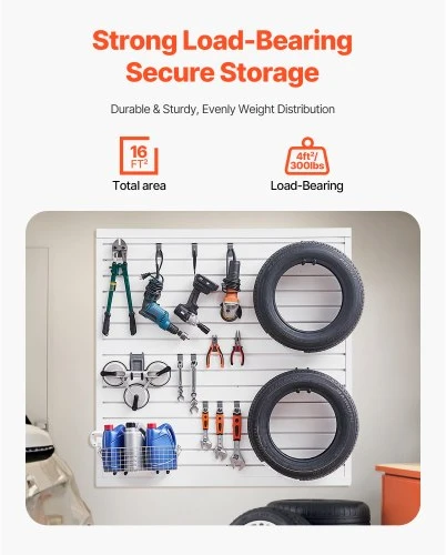Koduva VEVOR PVC slatwall panelė garažui, 4 x 4 pėd., balta, modulinė, lengvai montuojama