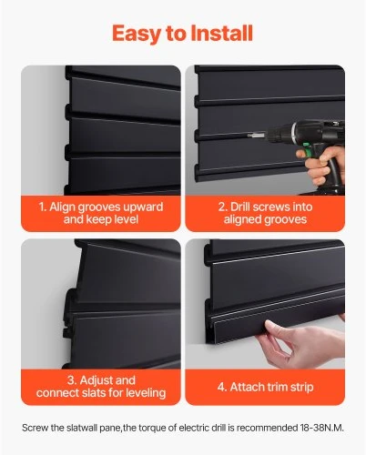 Koduva VEVOR PVC slatwall panelė garažui, 4 x 4 ft, juoda, modulinė