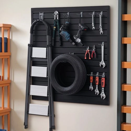 Koduva VEVOR PVC slatwall panelė garažui, 4 x 4 ft, juoda, modulinė