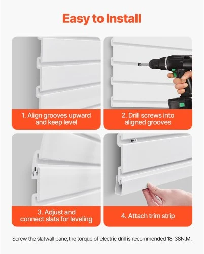 Koduva VEVOR PVC slatwall panelė garažui, 4 x 4 pėd., balta, modulinė, lengvai montuojama