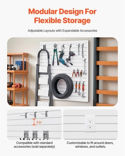Koduva VEVOR PVC slatwall panelė garažui, 4 x 4 pėd., balta, modulinė, lengvai montuojama