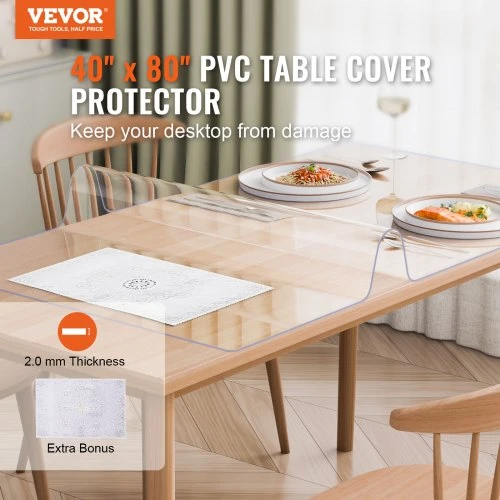 Koduva VEVOR PVC stalo apsauga, 101,6 x 203,2 cm, 2,0 mm, skaidri