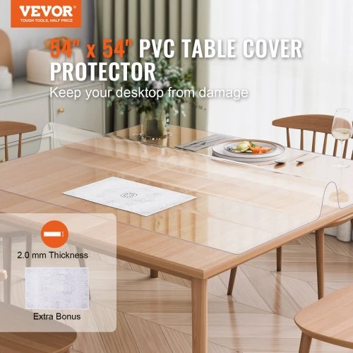 VEVOR PVC stalo apsauga, 1372 x 1372 mm, 2,0 mm, skaidri