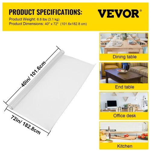VEVOR PVC stalo apsauga, 40 x 72 col., skaidri, 1,5 mm
