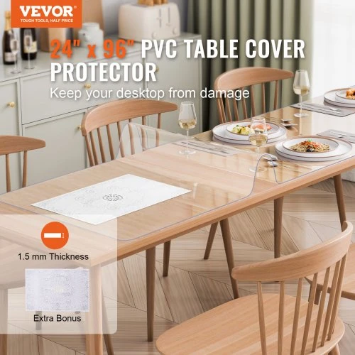 VEVOR PVC stalo apsauga, 609.6 x 2438.4 mm, 1.5 mm, skaidri
