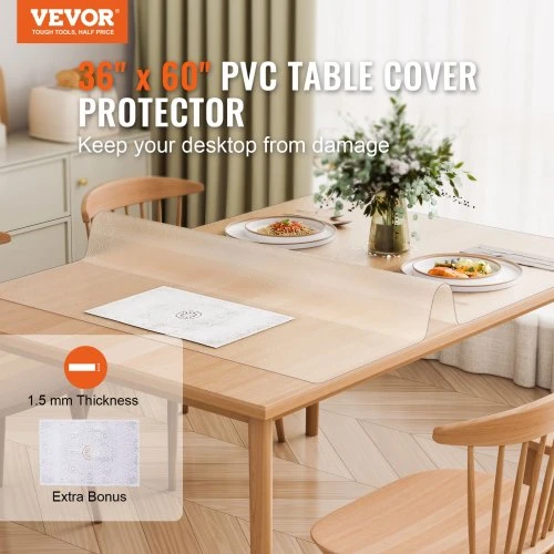 VEVOR PVC stalo apsauga, 914,4 x 1524 mm, 1,5 mm, skaidri