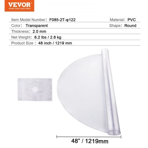 VEVOR PVC stalo apsauga, skaidri, 1219 x 1219 mm, 2,0 mm