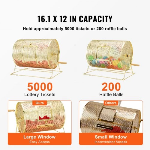 VEVOR Raffle drum 16-ST, žalvario dengtas, 409 x Ø304 mm