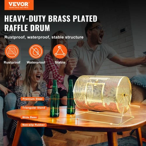 VEVOR Raffle drum 16-ST, žalvario dengtas, 409 x Ø304 mm