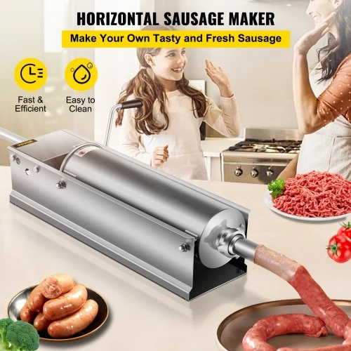 VEVOR Rankinė dešrelių kimštuvė, 7 l / 15 lbs horizontali, 2 greičių, su 5 antgaliais