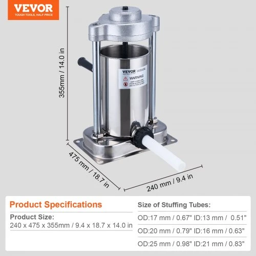 VEVOR Rankinė dešrų kimštuvė, 2 l / 5 lbs, vertikali, su G tipo spaustuku