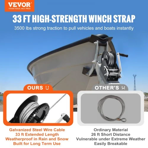 VEVOR Rankinė gervė, 1588 kg traukimo galia, 1005,8 cm plieno trosas, dvikryptis užraktas