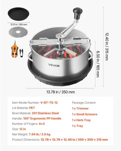 VEVOR Rankinė lapų ir pumpurų karpymo mašina, 300 mm, nerūdijančio plieno peiliai