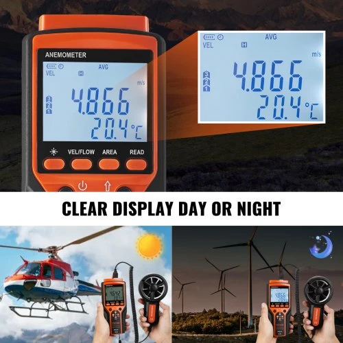 Koduva VEVOR rankinis anemometras, skaitmeninis vėjo greičio ir CFM matuoklis, 14℉–140℉, su LED foniniu apšvietimu