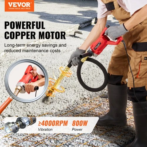VEVOR Rankinis betono vibratorių įrankis, 800 W, 4000 aps./min., 1,5 m velenas