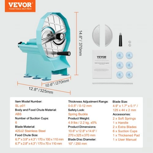 VEVOR Rankinis daržovių ir vaisių pjaustytuvas SL-p01, 0–12 mm, nerūdijančio plieno peilis
