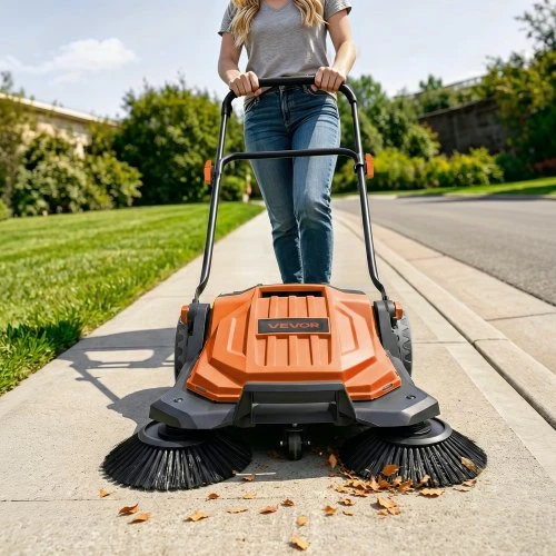 VEVOR Rankinis grindų šlavimo įrenginys, 650 mm šlavimo plotis, 18,9 l talpa, oranžinis