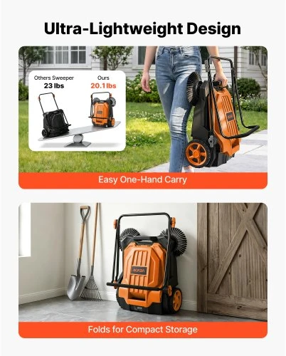 VEVOR Rankinis grindų šlavimo įrenginys, 650 mm šlavimo plotis, 18,9 l talpa, oranžinis