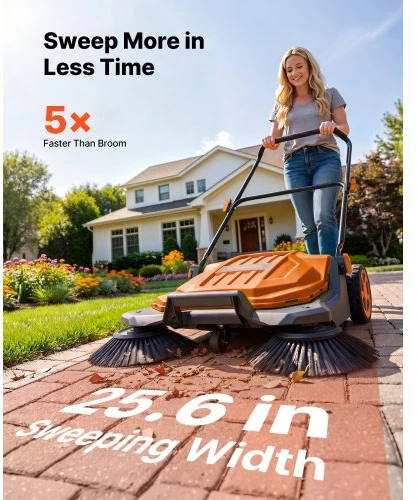 VEVOR Rankinis grindų šlavimo įrenginys, 650 mm šlavimo plotis, 18,9 l talpa, oranžinis