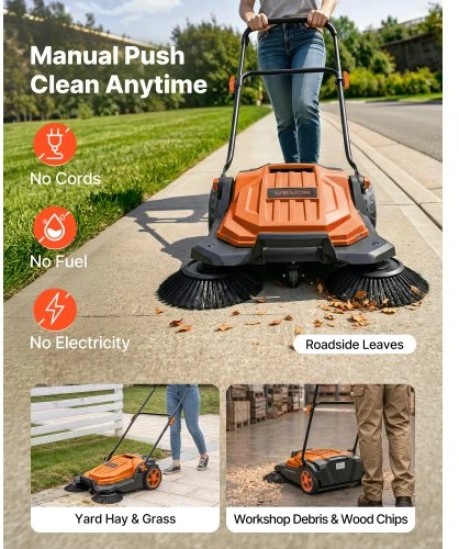 VEVOR Rankinis grindų šlavimo įrenginys, 650 mm šlavimo plotis, 18,9 l talpa, oranžinis