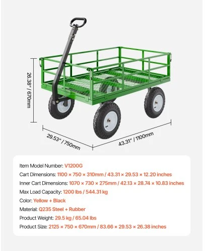 VEVOR Rankinis plieno sodo vežimėlis, juodas ir žalias, V1200G, 544,31 kg