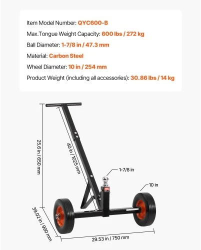 VEVOR Rankinis priekabos pervežimo vežimėlis QYC600-B, 272 kg, plieno