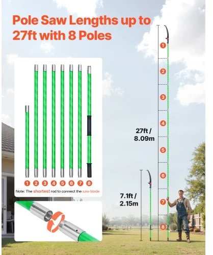 VEVOR Rankinis šakų pjūklas, 118-809,3 cm, 65Mn plieno ašmenys