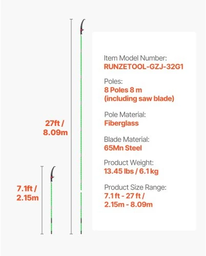 VEVOR Rankinis šakų pjūklas, 118-809,3 cm, 65Mn plieno ašmenys