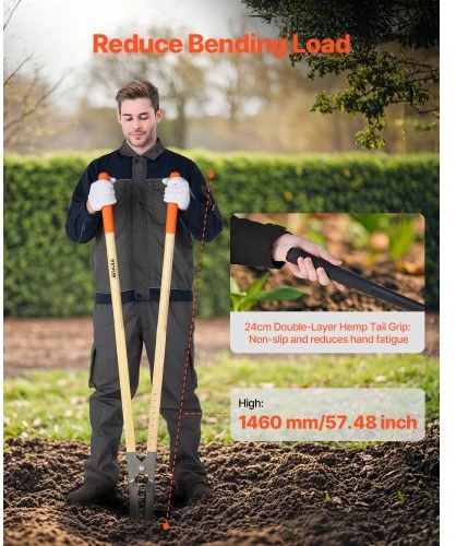 Koduva VEVOR rankinių skylių kasimo įrankis, medinė rankena, 146 cm, pilkas